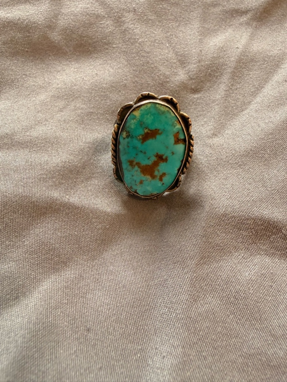 Turquoise Oval Statement Ring in Blue-Green with Brown Matrix